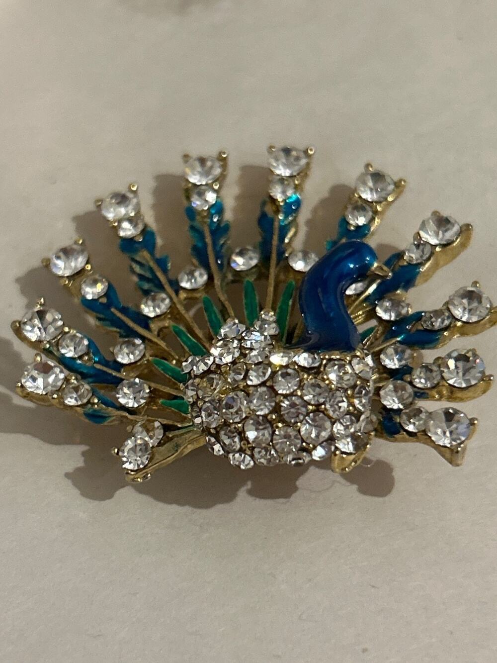 Peacock Brooch with Crystals